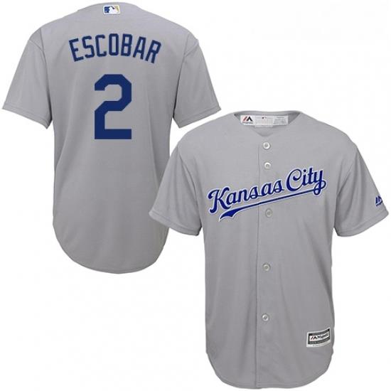 Youth Majestic Kansas City Royals 2 Alcides Escobar Replica Grey Road Cool Base MLB Jersey