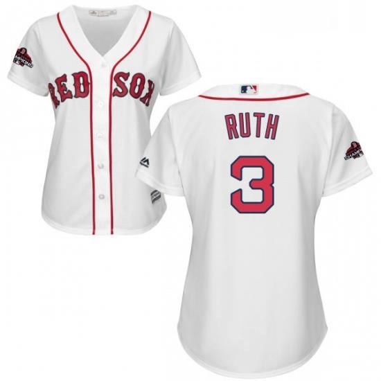 Womens Majestic Boston Red Sox 3 Babe Ruth Authentic White Home 2018 World Series Champions MLB Jersey