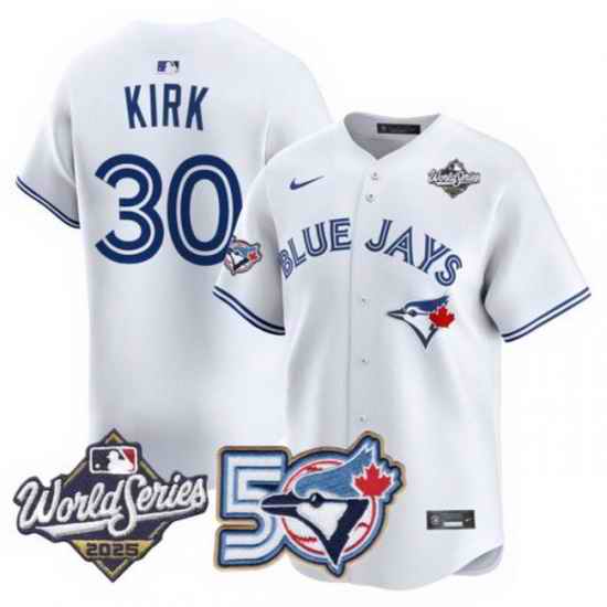 Men Women Youth Blue Jays 50th Patch 2025 World Series White 30 Kirk Stitched Jersey