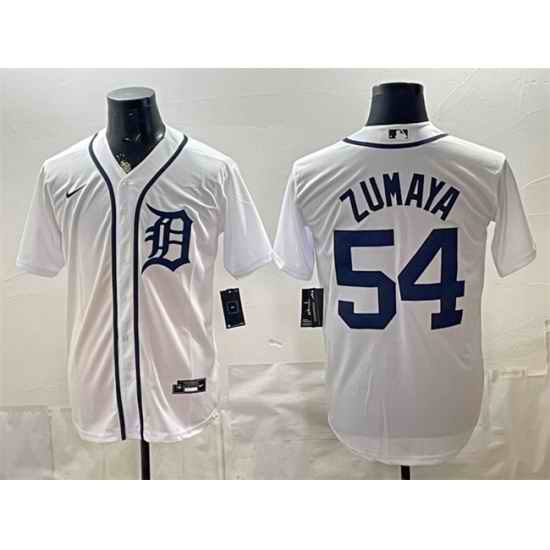 Men Detroit Tigers  54 Joel Zumaya White Cool Base Stitched Baseball Jersey