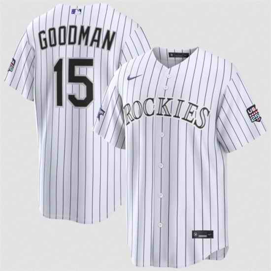 Men Colorado Rockies  15 Hunter Goodman White 2026 All Star Game   USA 250 Patch Stitched Baseball Jersey
