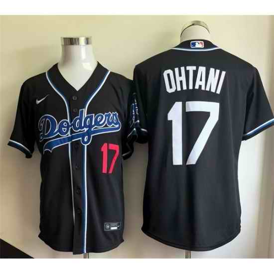 Men Los Angeles Dodgers 17 Shohei Ohtani Black Cool Base Stitched Baseball Jersey
