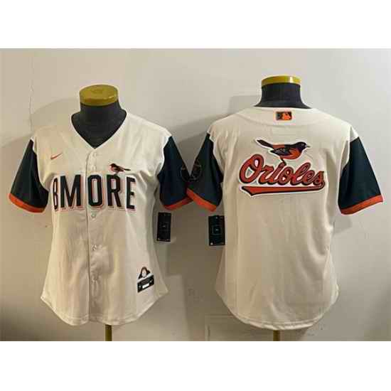 Women Baltimore Orioles Team Big Logo Natural 2026 City Connect Stadium Stitched Baseball Jersey 001