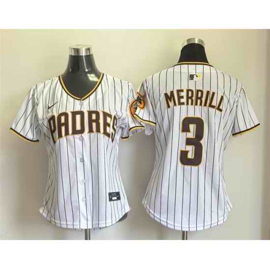 Women San Diego Padres 3 Jackson Merrill White Home Limited Stitched Baseball Jersey