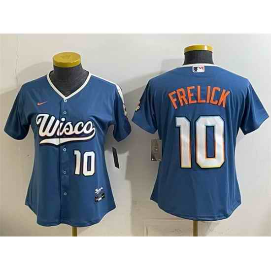 Women Milwaukee Brewers 10 Sal Frelick Mineral Blue 2026 City Connect Stadium Stitched Baseball Jersey