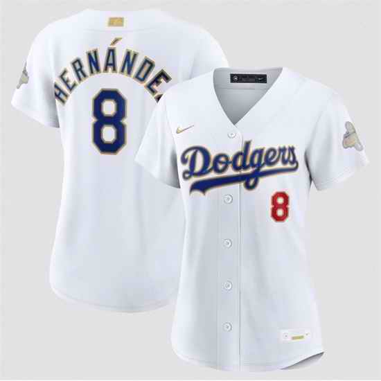 Women Los Angeles Dodgers  8 Enrique Hernandez White 2026 Gold Collection Stadium Stitched Baseball Jersey