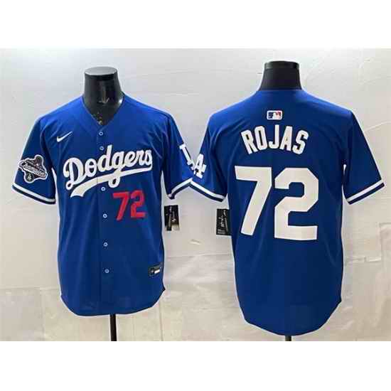 Men Los Angeles Dodgers 72 Miguel Rojas Royal 2025 World Series Champions Patch Limited Stitched Baseball Jersey