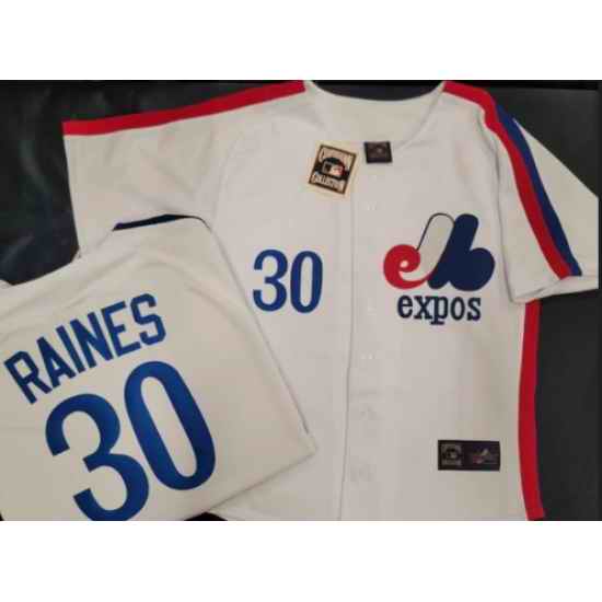 Men Montreal Expos #30 TIM RAINES White Throwback Jersey