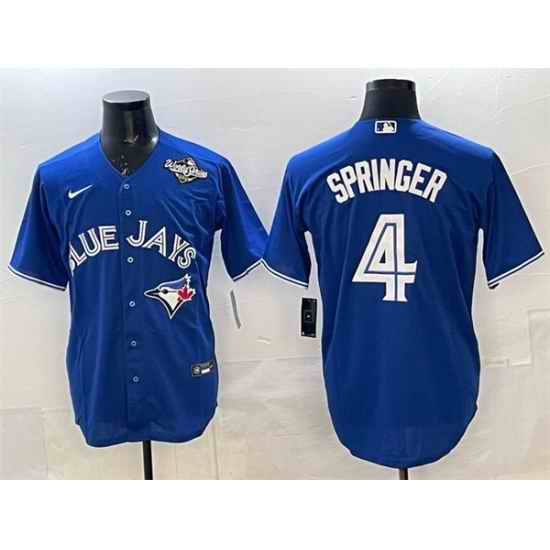 Men Toronto Blue Jays 4 George Springer Navy 2025 World Series Home Cool Base Stitched Baseball Jersey
