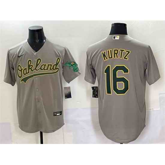 Men Oakland Athletics 16 Nick Kurtz Grey Cool Base Stitched Baseball Jersey