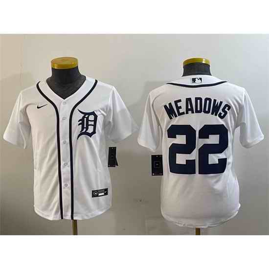 Youth Detroit Tigers 22 Parker Meadows White Cool Base Stitched Baseball Jersey