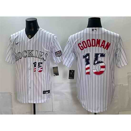 Men Colorado Rockies 15 Hunter Goodman White 2026 USA 250 Fourth of July Home Stitched Baseball Jersey