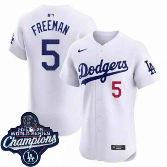 Men Los Angeles Dodgers 5 Freddie Freeman Cool Base 2025 World Champions Stitched Baseball Jersey White