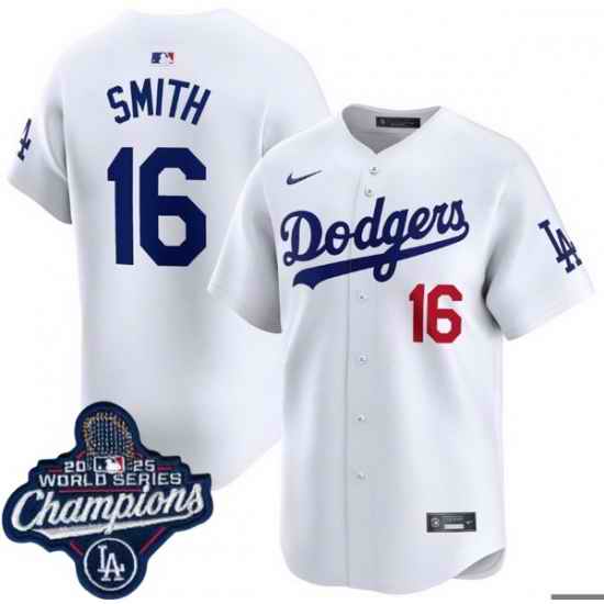 Men Los Angeles Dodgers 16 Will Smith Cool Base 2025 World Champions Stitched Baseball Jersey White