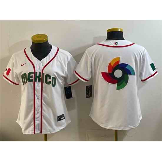 Youth Mexico Baseball White 2026 World Baseball Classic Big Logo Home Stadium Stitched Baseball Jerseys