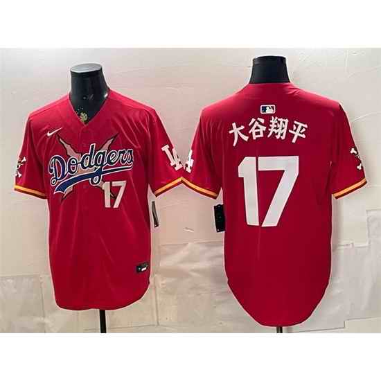 Men Los Angeles Dodgers x One Piece  17 Shohei Ohtani Red Vapor Premier Limited Stitched Baseball Jersey