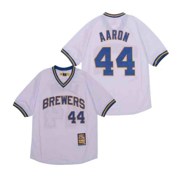 Men Hank Aaron #44 Milwaukee Brewers Jersey Mitchell Ness white