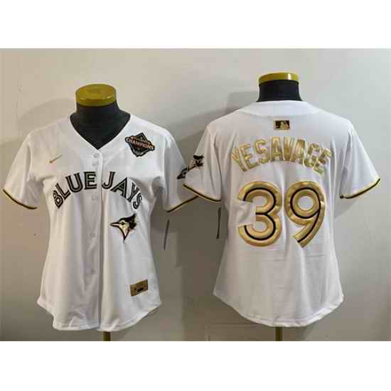 Women Toronto Blue Jays 39 Trey Yesavage White Gold 2025 American League Champions Limited Stitched Baseball Jersey