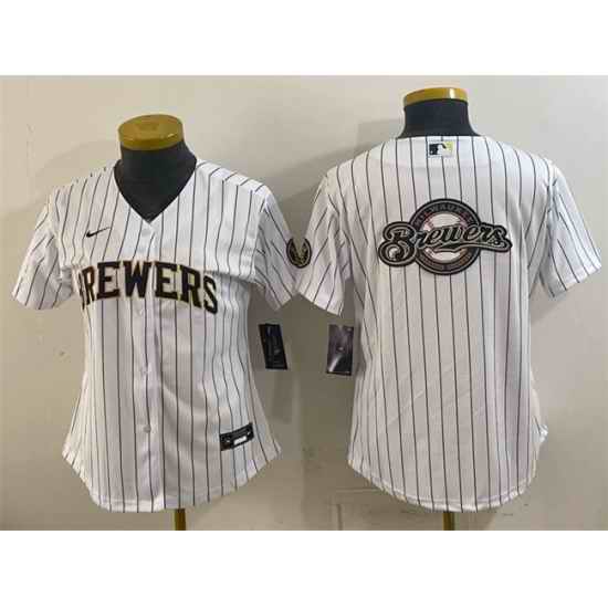Women Milwaukee Brewers Team Big Logo White Cool Base Stitched Jersey Run Small