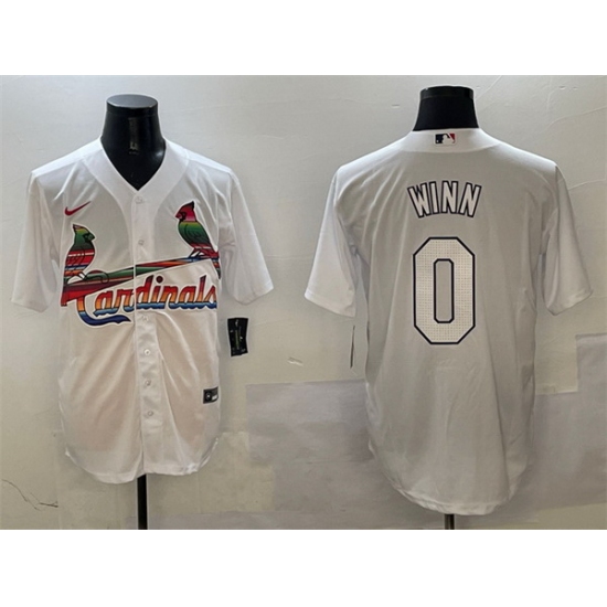 Men St  Louis Cardinals 0 Masyn Winn White Cool Base Stitched Baseball Jersey