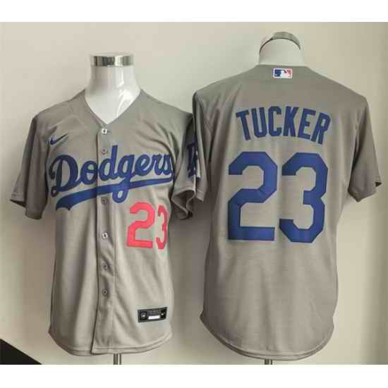 Men Los Angeles Dodgers  Kyle Tucker Grey Cool Base Limited Stitched Baseball Jersey