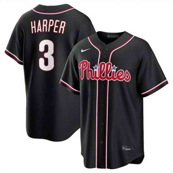 Men Philadelphia Phillies  3 Bryce Harper 2026 Fashion Replica Black Out Stitched Baseball Jersey