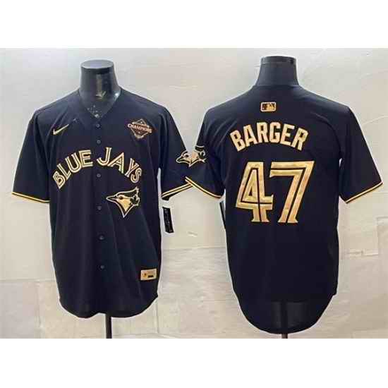 Men Toronto Blue Jays 47 Addison Barger Black Gold 2025 American League Champions Limited Stitched Baseball Jersey