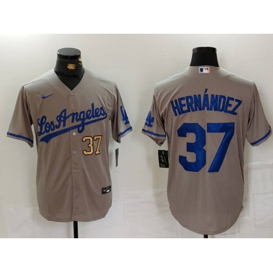 Men Los Angeles Dodgers 37 Teoscar Hernandez Grey Cool Base Stitched Baseball Jersey 10