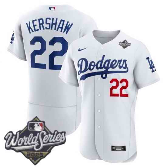 Men Los Angeles Dodgers 22 Clayton Kershaw 2025 World Series Cool Base Stitched Baseball Jersey White