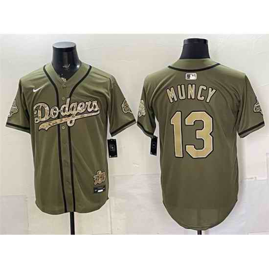 Men Los Angeles Dodgers  13 Max Muncy Olive 2026 Armed Forces Day Stitched Baseball Jersey