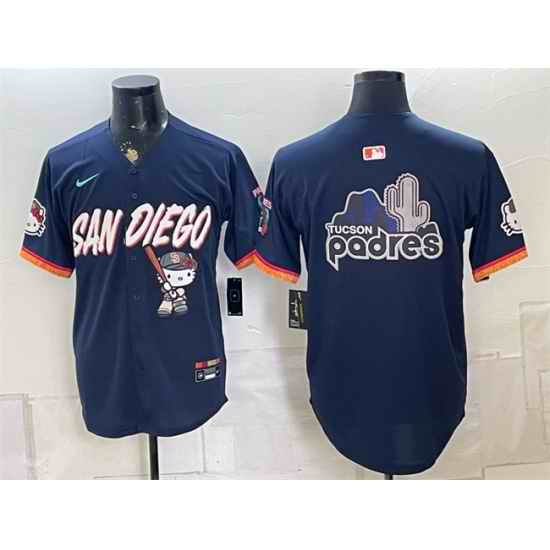 Men San Diego Padres X Hello Kitty Team Big Logo Obsidian 2026 City Connect Stadium Stitched Baseball Jersey