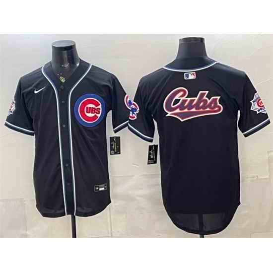 Men Chicago Cubs Team Big Logo 2026 Fashion Replica Black Out Stitched Baseball Jersey