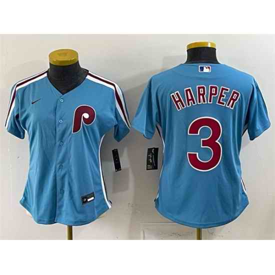 Women Philadelphia Phillies  3 Bryce Harper Blue Stitched Baseball Jersey