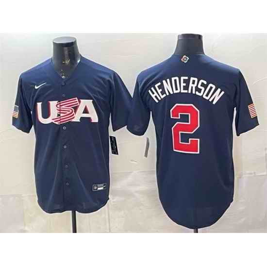 Men USA Baseball 2 Gunnar Henderson Navy World Baseball Classic Stitched Jersey