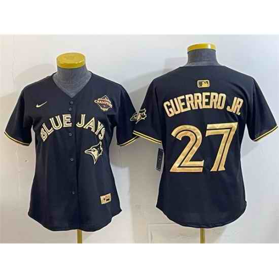 Women Toronto Blue Jays 27 Vladimir Guerrero Jr  Black Gold 2025 American League Champions Limited Stitched Baseball Jersey