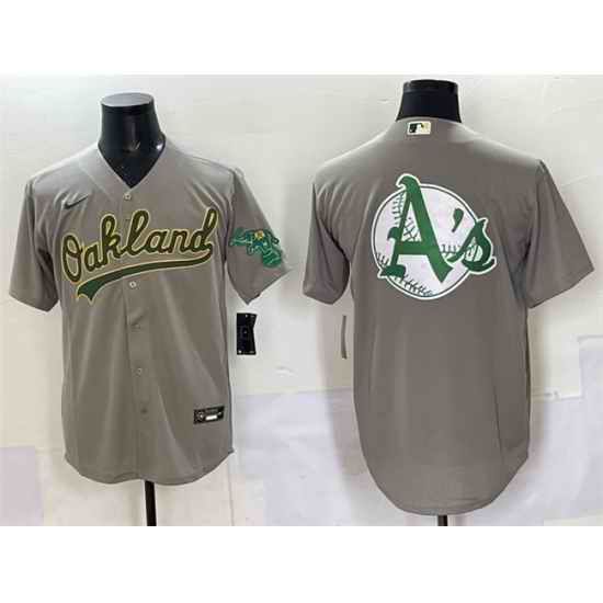 Men Oakland Athletics Team Big Logo Grey Cool Base Stitched Baseball Jersey 3