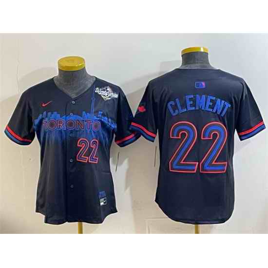 Women Toronto Blue Jays 22 Ernie Clement Navy 2025 World Series City Connect Limited Stitched Baseball Jersey