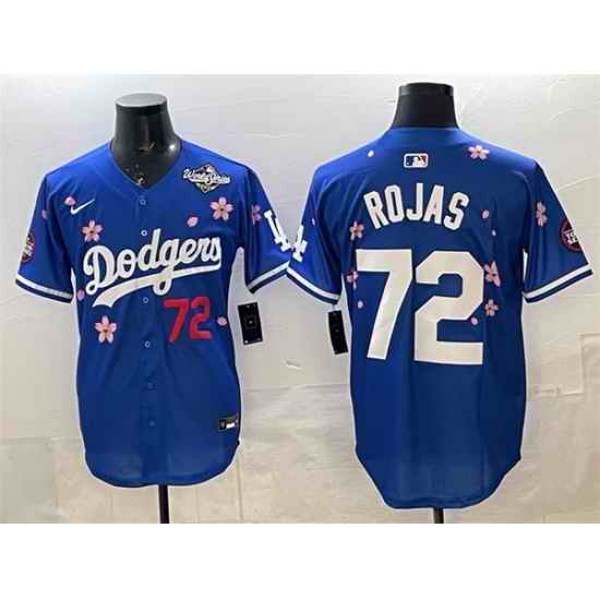 Men Los Angeles Dodgers 72 Miguel Rojas Royal 2025 World Series Patch Tokyo Series Limited Stitched Baseball Jersey