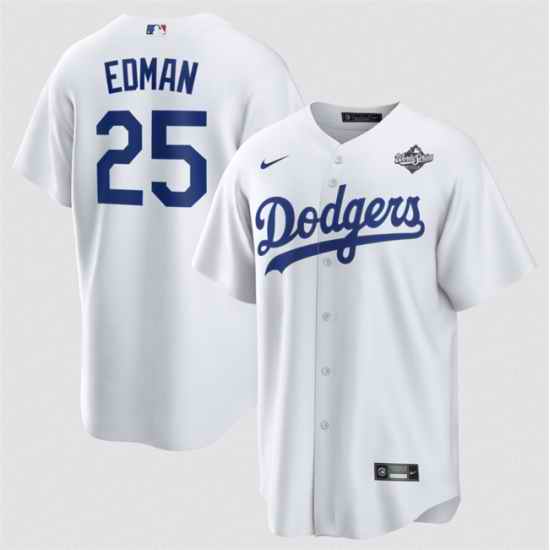 Men Los Angeles Dodgers 25 Tommy Edman White 2025 World Series Home Cool Base Stitched Baseball Jersey
