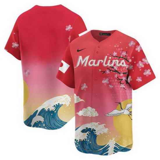 Men Miami Marlins Blank Pink Japanese Heritage Night 2025 Limited Baseball Jersey