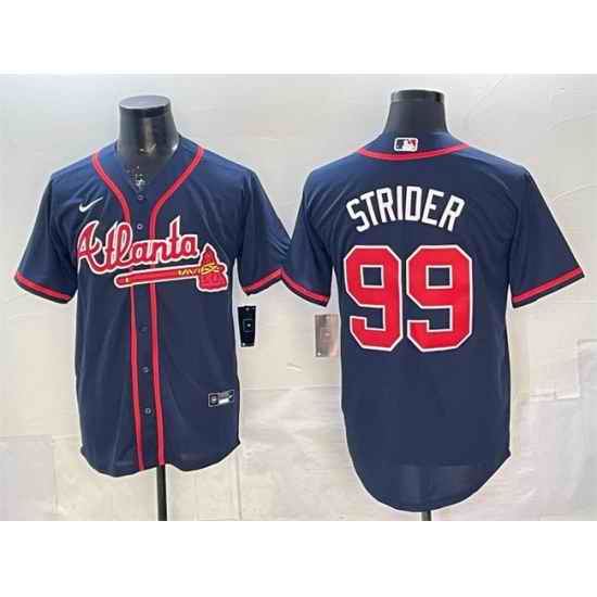 Men Atlanta Braves 99 Spencer Strider Navy Cool Base Stitched Baseball Jersey