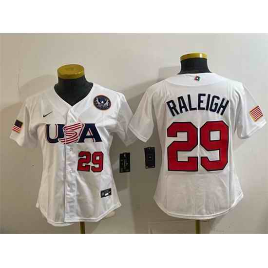 Youth USA Baseball  29 Cal Raleigh White 2026 World Baseball Classic United States 250th Anniversary Patch Stadium Stitched Baseball Jersey