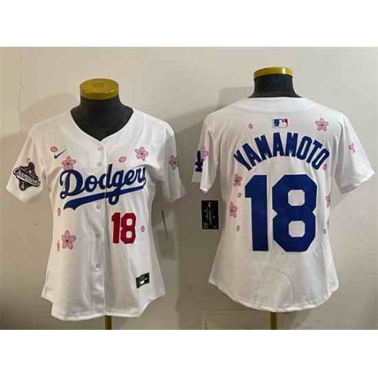 Youth Los Angeles Dodgers 18 Yoshinobu Yamamoto White 2025 World Series Champions Patch Tokyo Series Limited Stitched Baseball Jersey