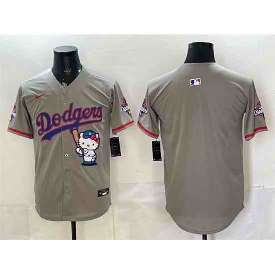 Men Los Angeles Dodgers Blank Grey Hello Kitty Night 2025 World Series Champions Patch Stitched Baseball Jersey