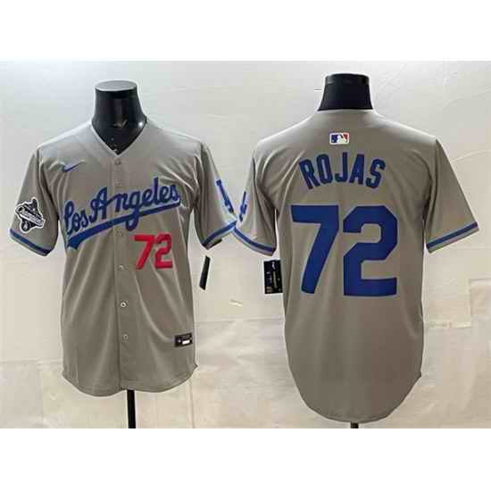 Men Los Angeles Dodgers 72 Miguel Rojas Grey 2025 World Series Champions Patch Limited Stitched Baseball Jersey