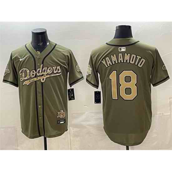 Men Los Angeles Dodgers  18 Yoshinobu Yamamoto Military Appreciation Game Day Stitched Baseball Jersey