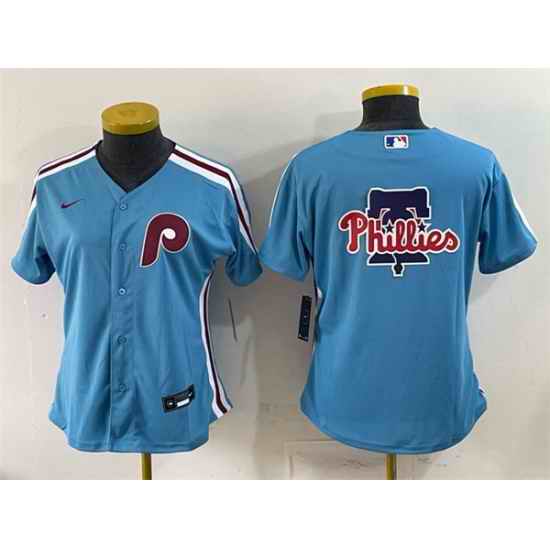 Women Philadelphia Phillies Team Big Logo Blue Stitched Baseball Jersey