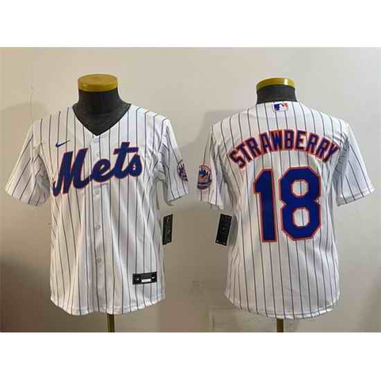 Youth New York Mets 18 Darryl Strawberry White Cool Base Stitched Baseball Jersey