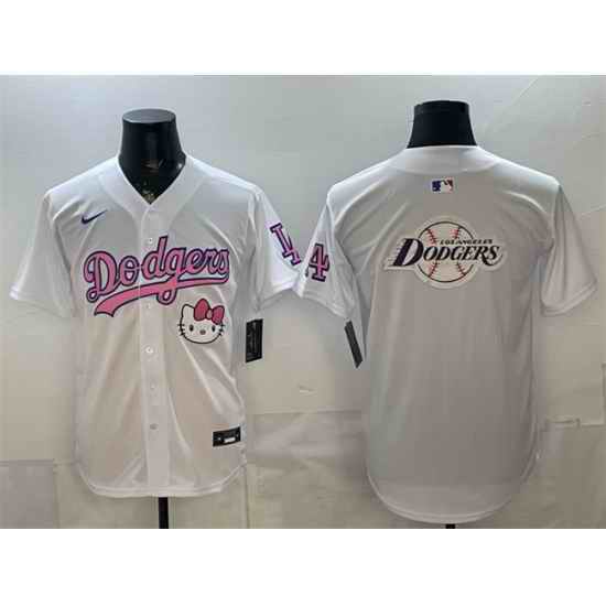 Men Los Angeles Dodgers Team Big Logo White Hello Kitty Night Stitched Baseball Jerseys