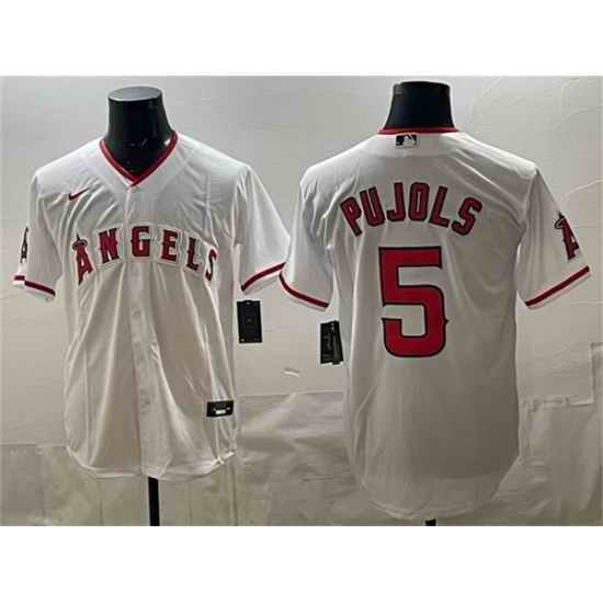 Men Los Angeles Angels  5 Albert Pujols White Stitched Baseball Jersey
